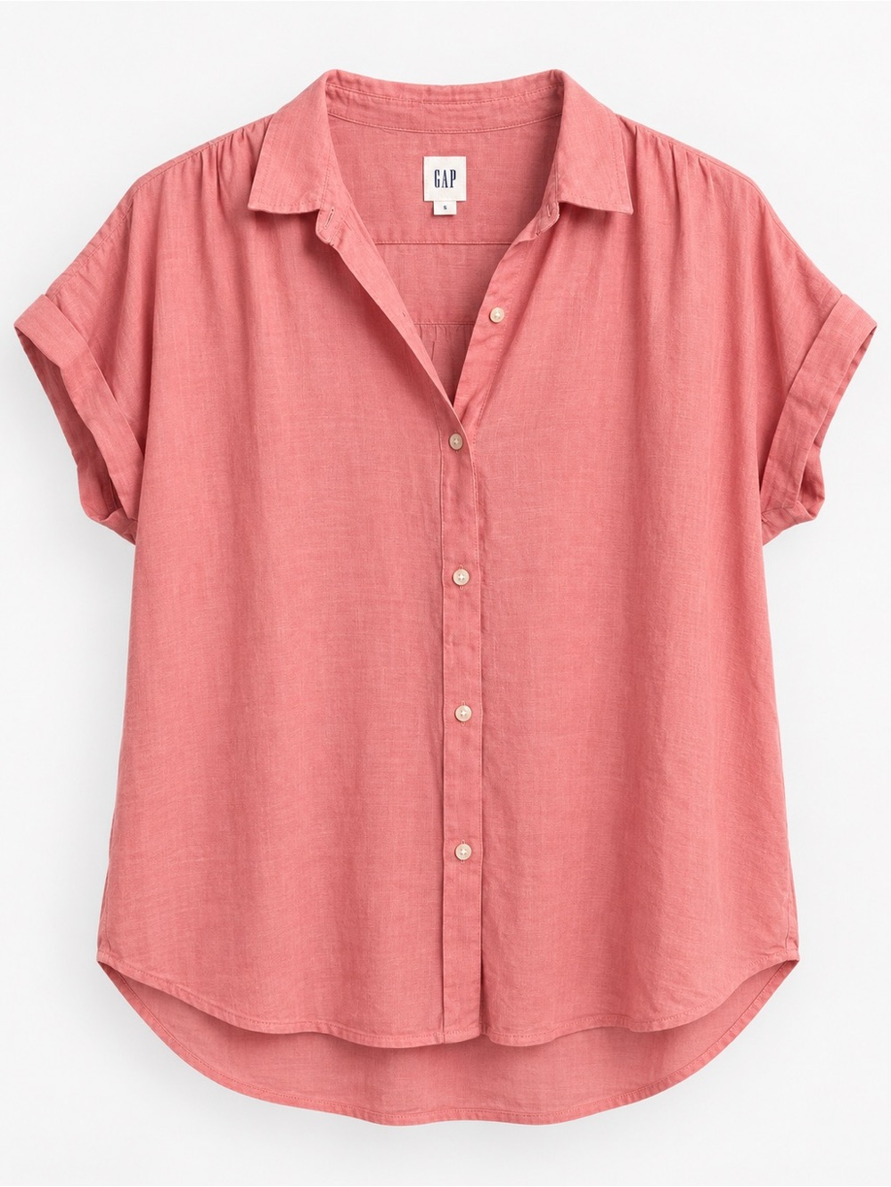 GAP Coral Pink Button-Up Shirt Size S Cotton Rayon Relaxed Oversized Blouse